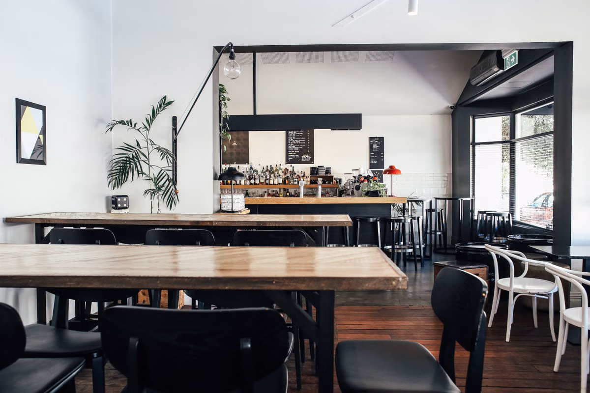 A welcoming café below